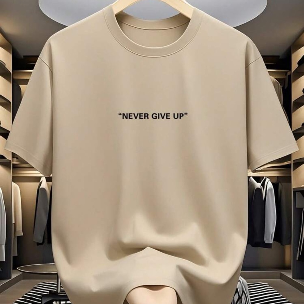 Men's Motto Print Round Neck Short Sleeve Casual Versatile T-Shirt